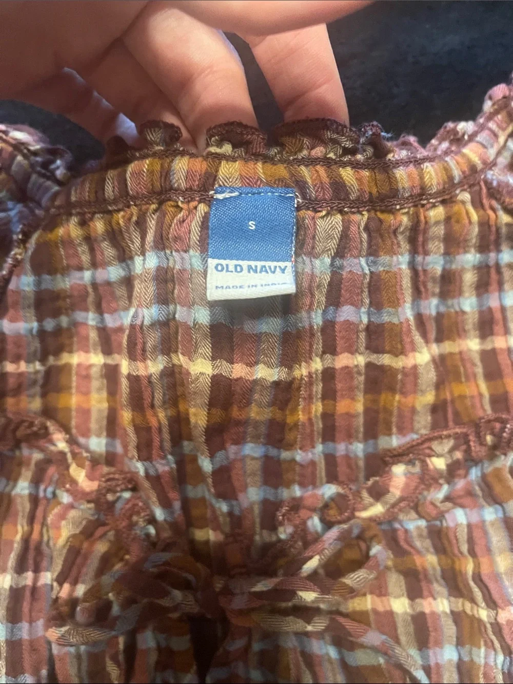 Old Navy Rust Multi Smocked Plaid Peplum Dress